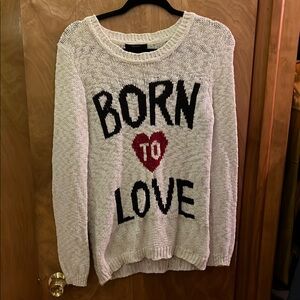 Cream Crew Neck Sweater with Bold Print and Relaxed Fit